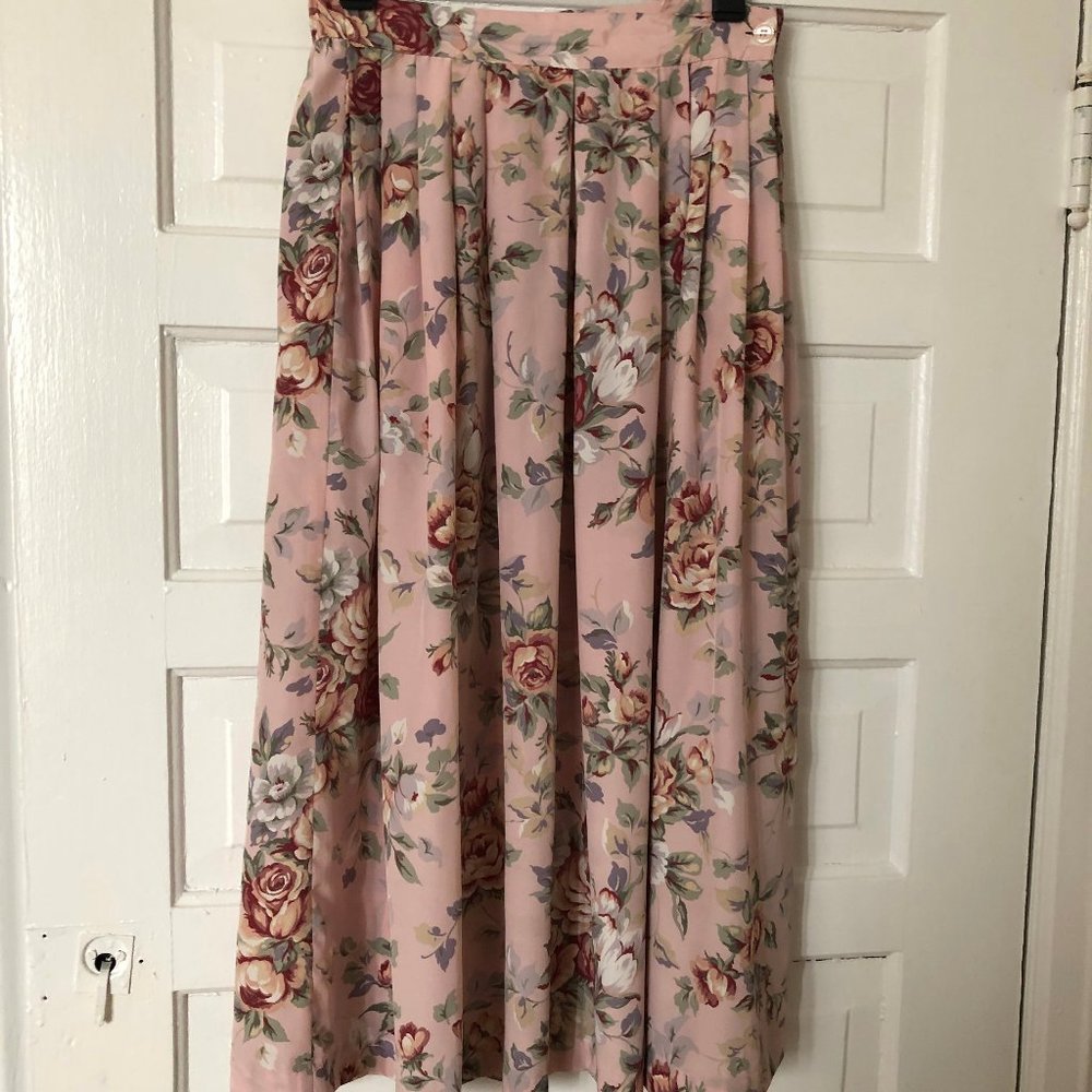 Vintage Baby Pink Floral Maxi Skirt